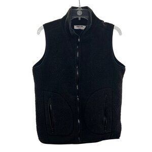 Double Zero Fleece Vest Womens Size Small Black Full Zip Collared Sleeveless